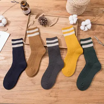 

Womens Girls Winter and Autumn Comfortable Crew Wool Vintage Socks Striped Printing Warm Multicolored Socks