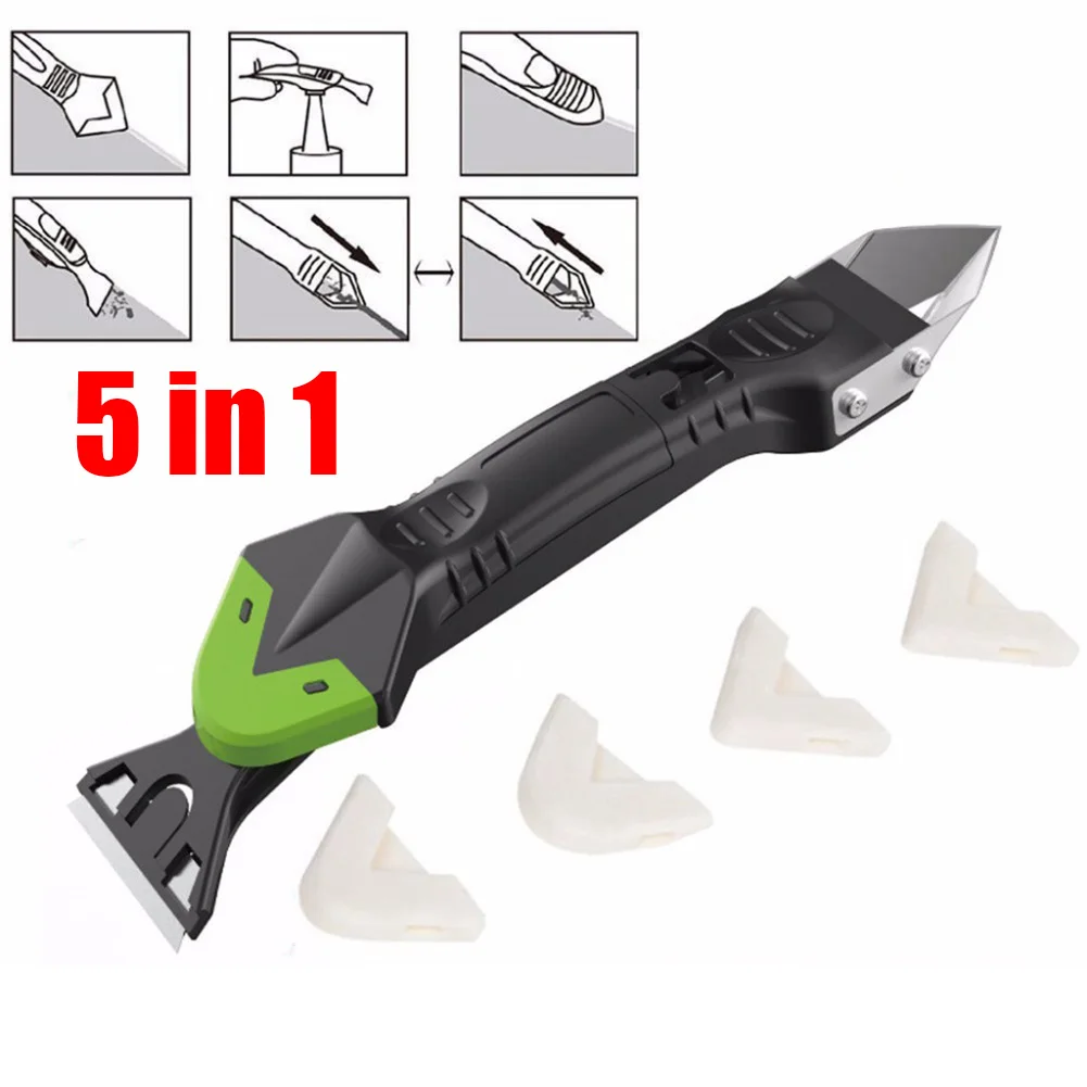 

5-in-1 Silicone Sealant Smooth Scraper Mortar Plastic Hand Tool Set 3R-17R Plastic Stainless Steel Interchangeable Pads