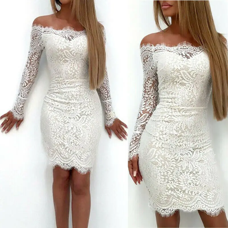 one shoulder white lace dress