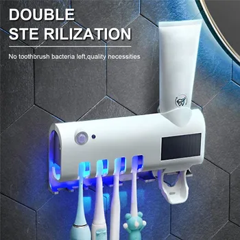 

UV Toothbrush Holder Toothpaste Dispenser Solar Energy Bathroom Toothbrush Storage Box Multi-function Storage Holder USB Charge