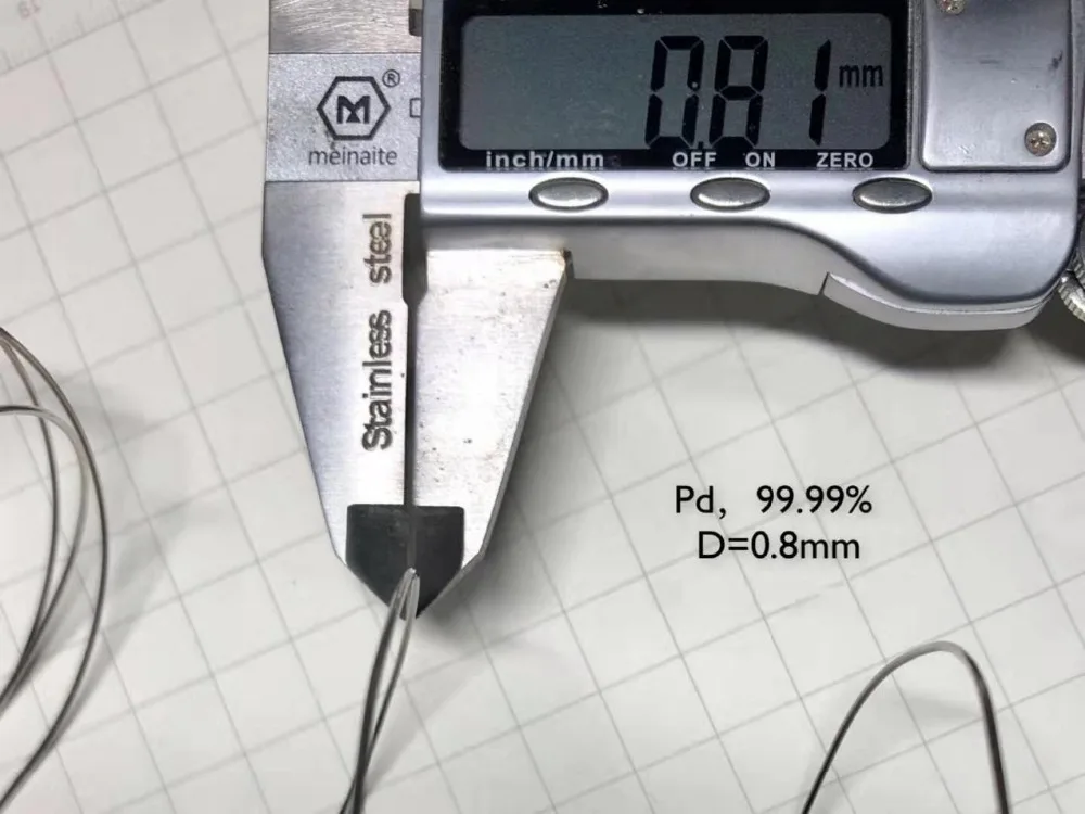 Палладиевая проволока 99.99% элемент Pd чистый диаметр 0,8 мм длиной 1 см