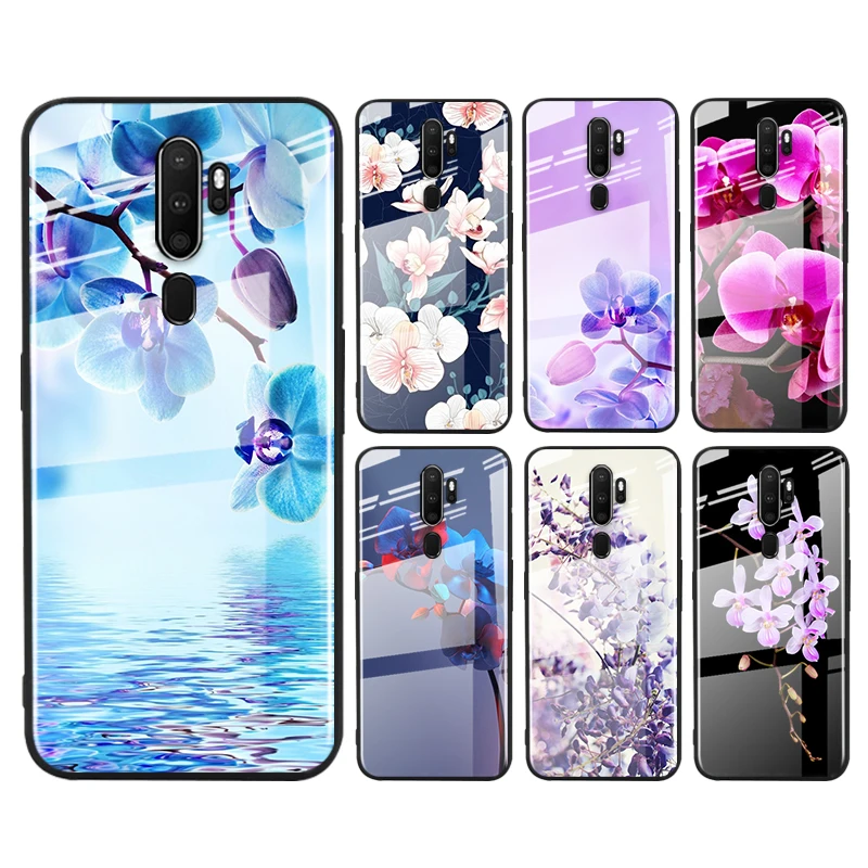 Чехол из закаленного стекла с цветами орхидеи для OPPO A9 2020 A52 Find X2 Lite Realme 7 7i 6 5 Pro C3 XT