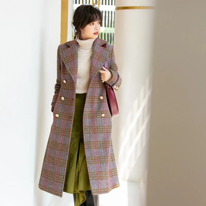 

AIGYPTOS 2019 autumn and winter new retro ethnic style was thin double-breasted wool coat woolen coat female