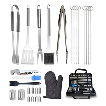 

New Ho Grilling Accessories Grill Tools 28pcs/set Stainless Steel Sloted Spatula Fork Cleaning Brush Clamp BBQ Tools Set SMD66