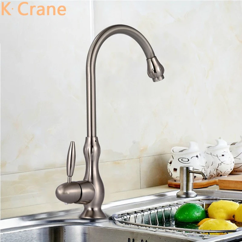 Brush Nickel Kitchen Sink Faucet Hot Cold Water Mixer Grifo Cocina Single Hole Handle Deck Mount Taps Torneira Misturador | Обустройство