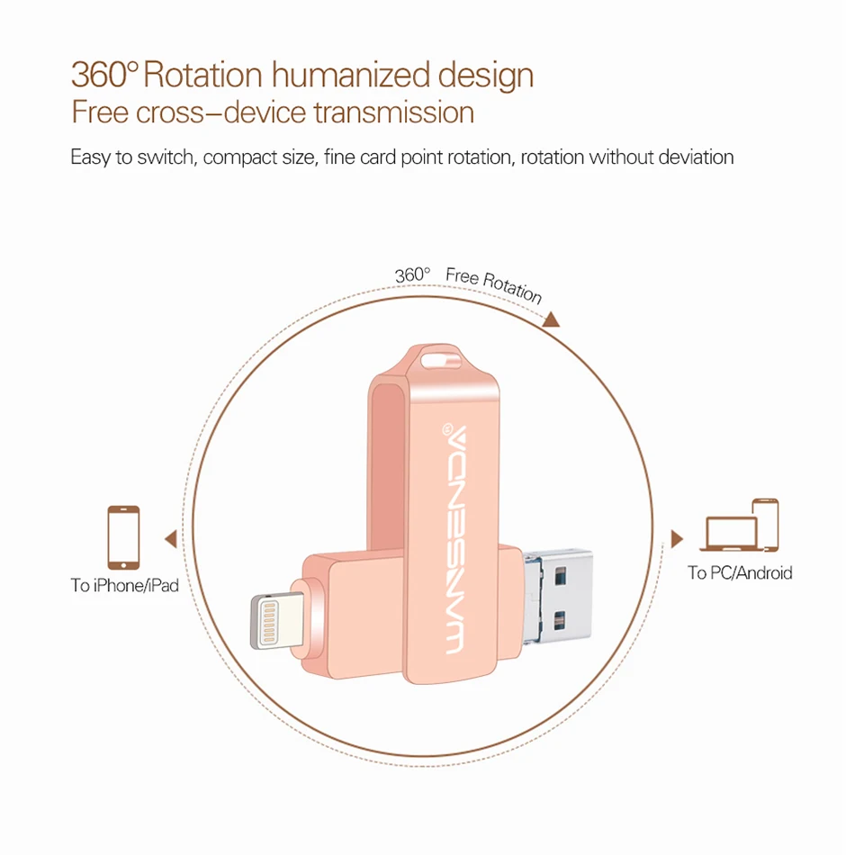 Wansenda OTG USB флеш-накопитель USB3.0 для iPhone/iPad/IOS/Android/PC 128 Гб 64 ГБ 32 ГБ 16 ГБ 8 ГБ флеш-накопитель 3 в 1 высокоскоростной флеш-накопитель