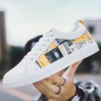 

Mens Vulcanize Shoes for Student Graffiti Fashion Of White Shoes Sneakers Homens Casual Streetwear Hip Hop Shoes