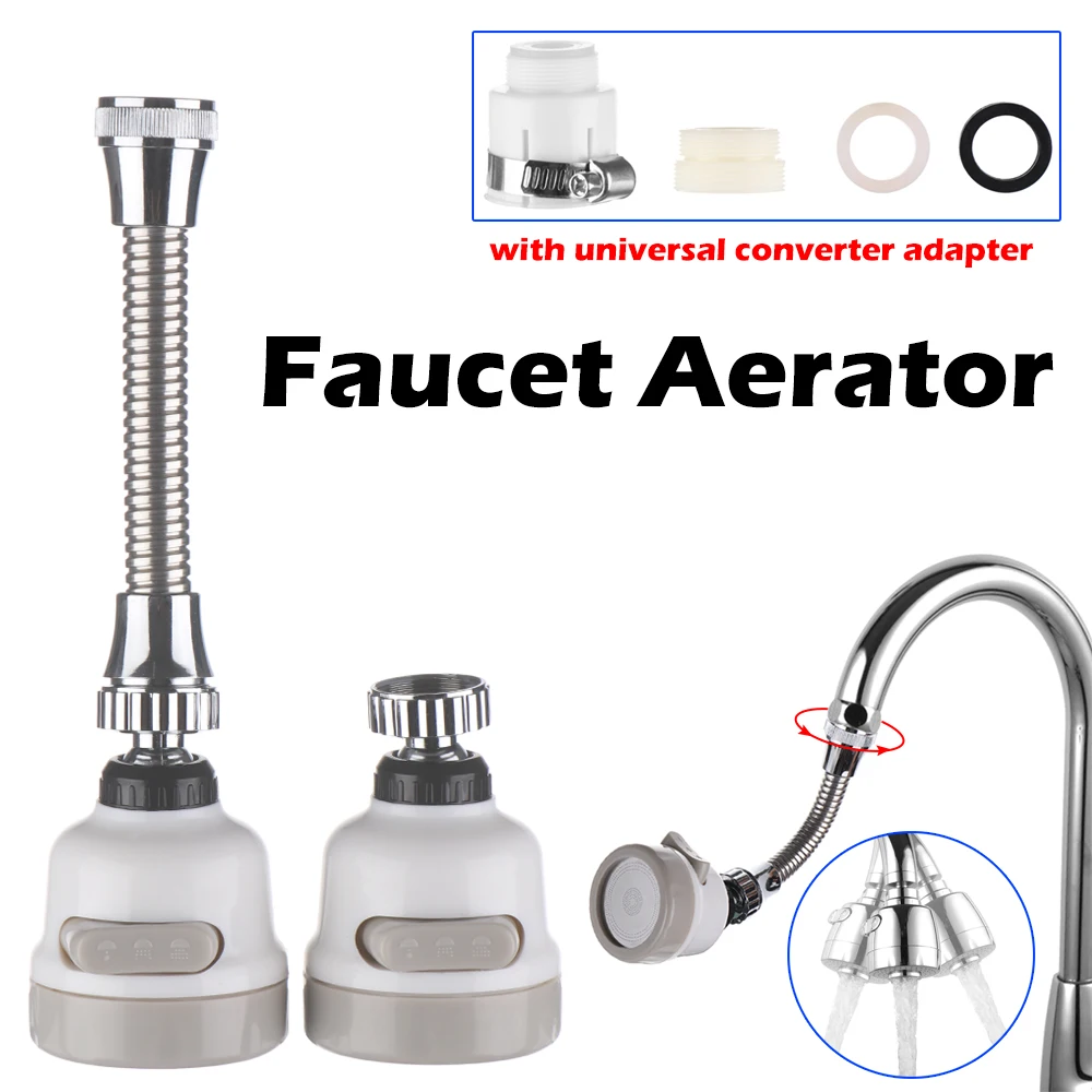

Universal 360 Degree Aerator Water Bubbler Swivel Head Tap High Pressure Kitchen Faucet Extender Diffuser Nozzle Filter Adapter