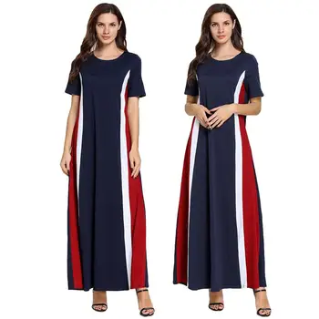 

Women Long Maxi Dress Abaya Loose Short Sleeve Dubai Islamic Cocktail Party Gown Summer Dress Casual Muslim Arab 2019 Fashion