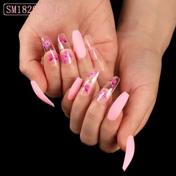 

24Pcs/Set Butterfly Color Long Coffin Fake Nails European New Ballerina Full Cover Fake Nail Extension DIY Colorful Nails