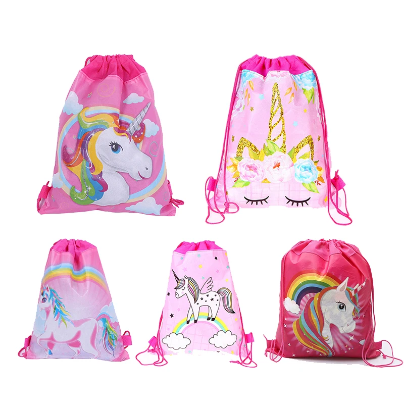12 шт. милый Радужный Единорог Мультфильм drawstring Нетканые Сумки Дети Путешествия хранения одежды сумка школьные портативные вечерние подарочные сумки