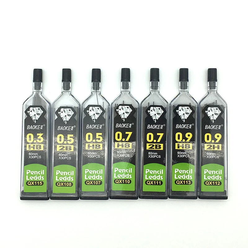 30 uds/tubo de lápiz lleva para lápiz mecánico 0,3mm 0,5mm 0,7mm 0,9mm 2B HB 2H de recargas lápiz de la Oficina de la escuela suministros