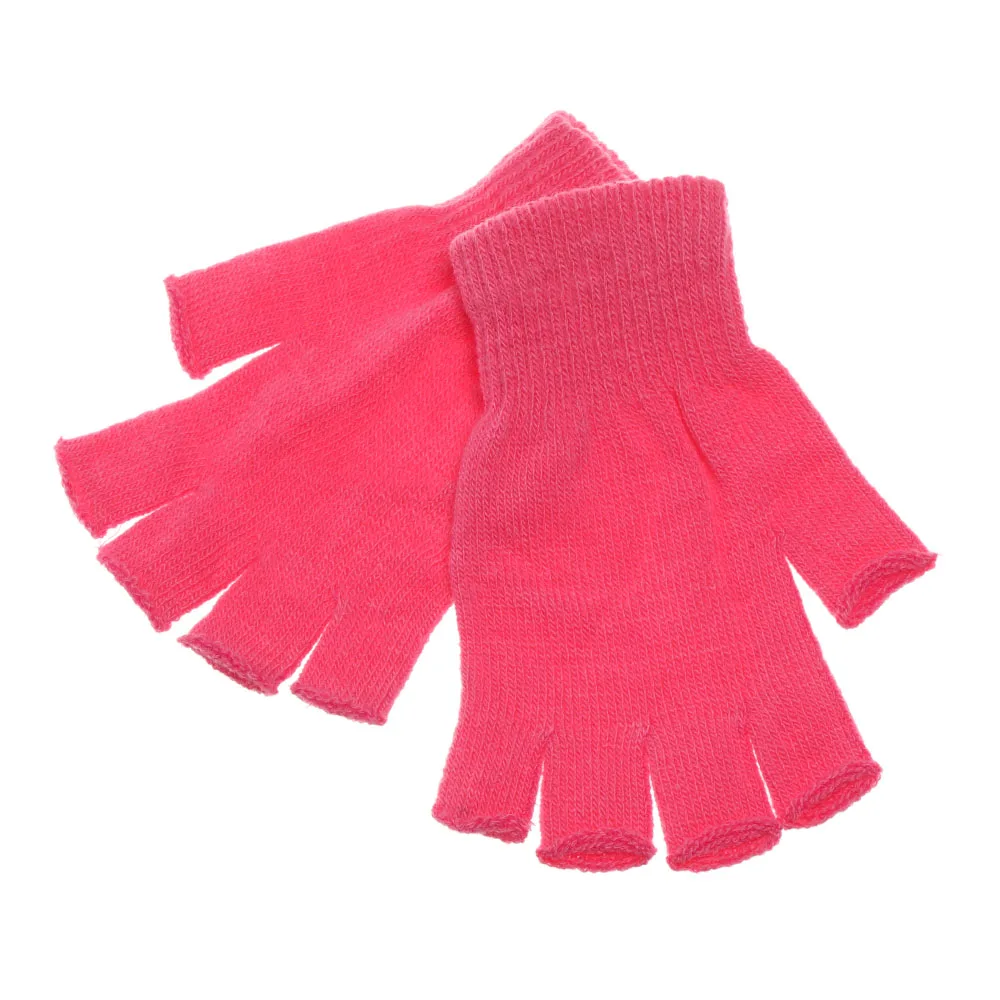 EIE модные однотонные короткие перчатки без пальцев, шерстяные вязаные перчатки на запястье, зимние теплые перчатки, варежки для женщин и мужчин, рождественские подарки - Цвет: pink