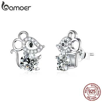 

bamoer 925 Sterling Silver Cute Animal Mouse Stud Earrings for Women Cubic Zircon Fashion Jewelry Girl 2020 Pendientes SCE826