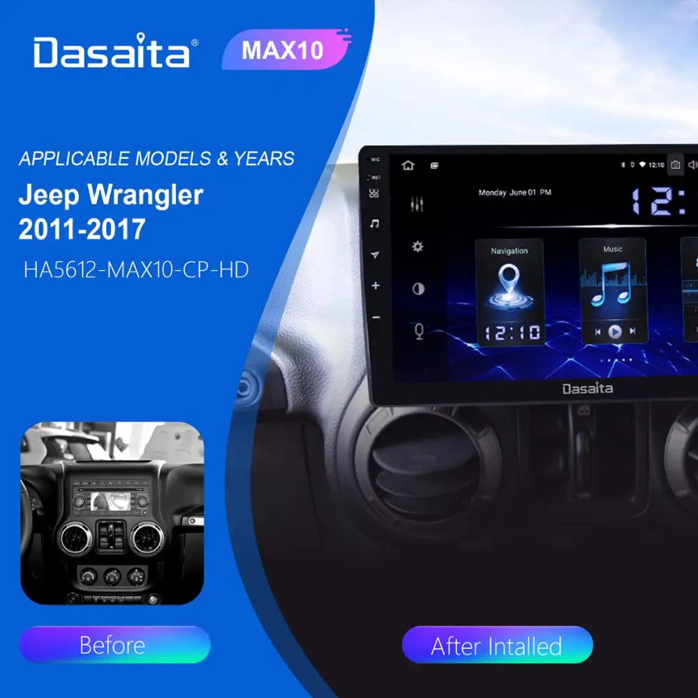 Dasaita 10 2 &quotIPS BT5.0 Авторадио 1 Din автомобильное радио Android 0 для Jeep Wrangler 2011 2012 GPS DSP