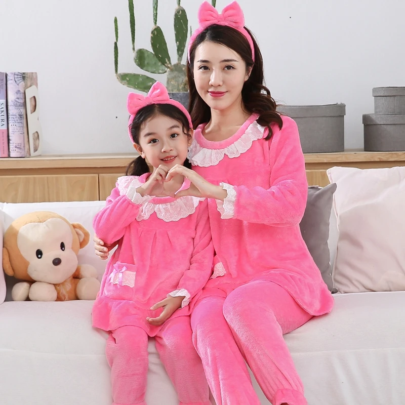 Mother and Daughter Clothes Adult Christmas Pajamas for Girl Autumn Winter Warm Flannel Pajamas Family Matching Outfits Set