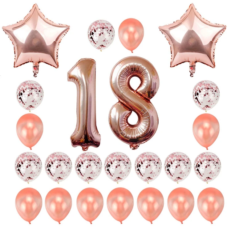 18 день рождения 38 шт. розовое золото номер 18 фольги Воздушные шары Набор 18 день рождения украшения для взрослых розовый синий Шары поставки