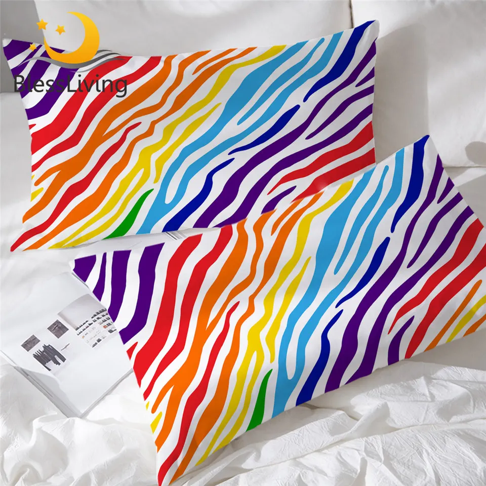 

BlessLiving Striped Pillowcase Zebra Rectangle Bed Pillow Case Rainbow Colorful Bedding Trendy Pillowcase Cover 50x75cm 2-Piece