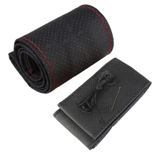 DIY из искусственной кожи чехол рулевого колеса автомобиля Грипсы кожа перчатки Универсальный черный и красный