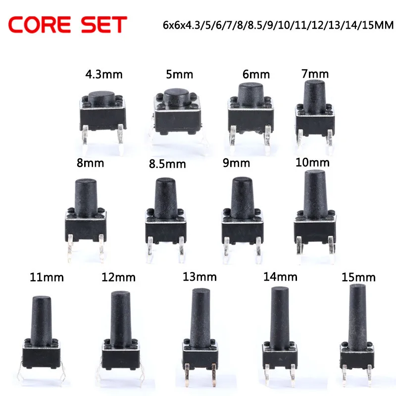 Yosawo 200-Pieces 6 x 6mm 4-Pin Tactile Push Button Switch Micro Momentary Tact Switch Assortment Kit KG6