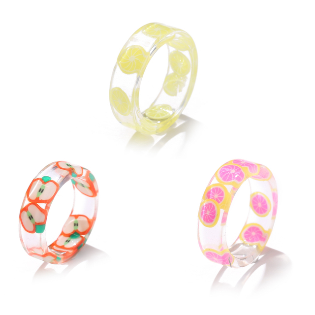 Korean Colorful Fashion Resin Fruit Ring Acrylic Geometric Round Rings for Women Beach Party Wedding Jewelry Anillos