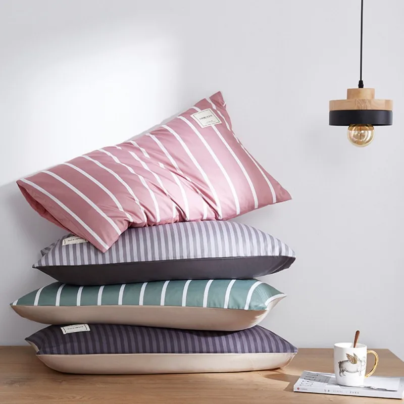 

2PCS Cotton Striped Lattice Pillowcase Cotton Rectangular Pillowcase Single Pillowcase Stripe Small Grid Green home Hotels Usage