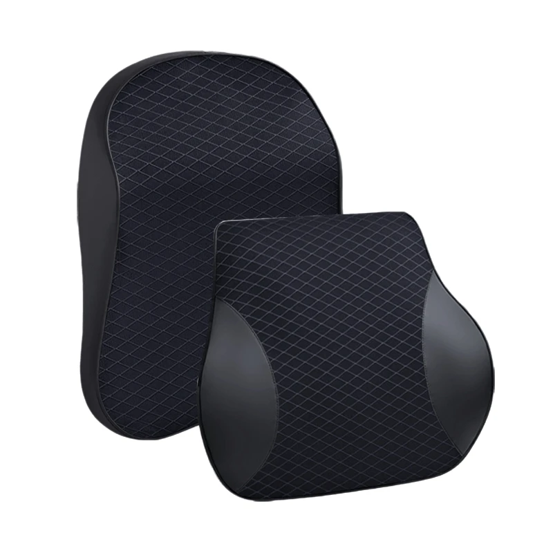 

3D Memory Foam Car Neck Pillow PU Leather Car Pillow Waist Rest Pillow Seat Back Rest Lumbar Cushion for Car Accessories