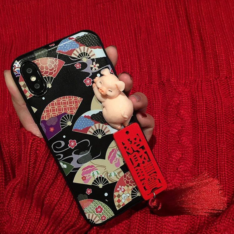 For iPhone 11 pro Max Cute Lucky Cat Case, Fortune Cat back Case cover For iPhone X XS Max XR 6 7 8plus Maneki Neko Shell+Straps