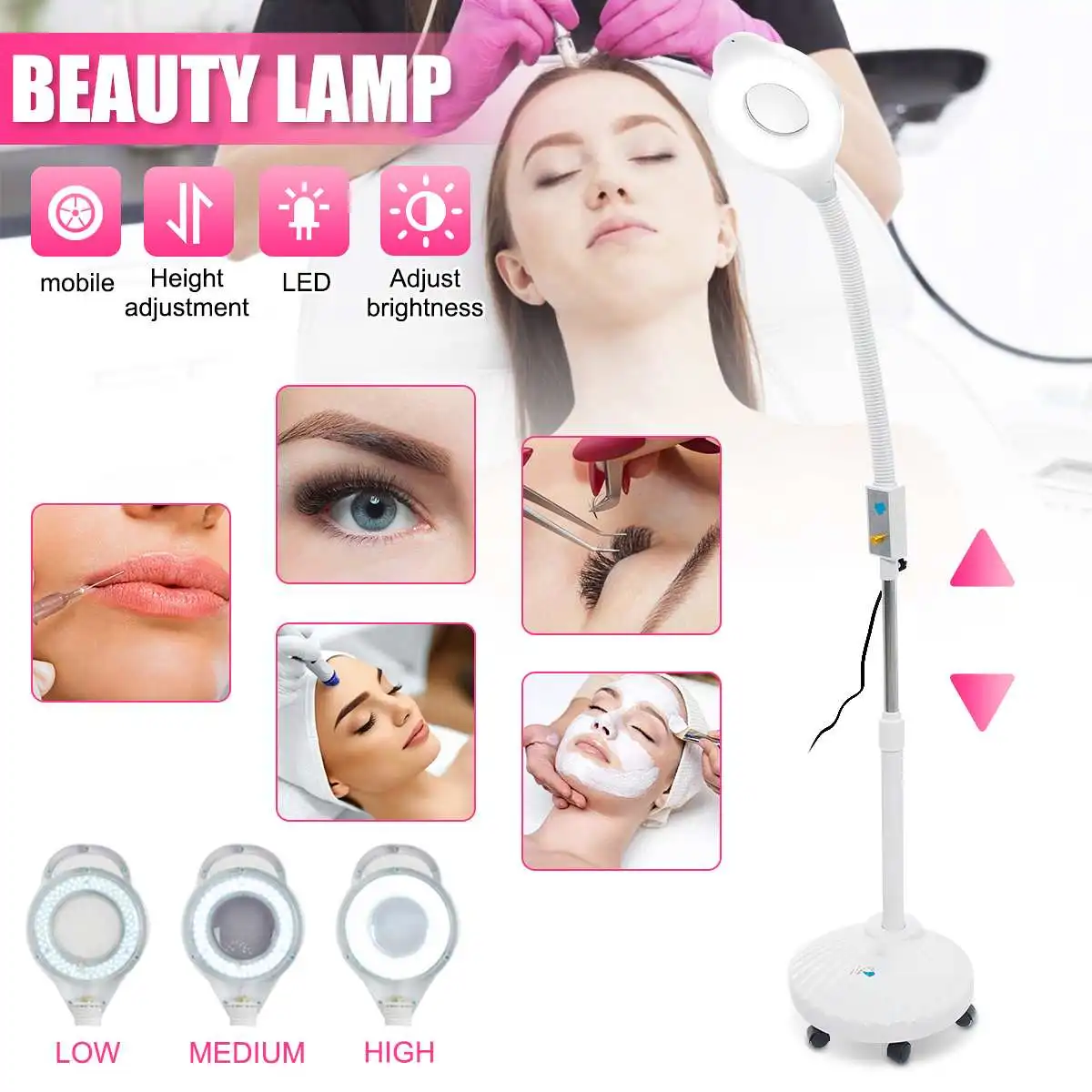 

8X Diopter 120 LED Magnifying Floor Stand Lamp Adjustable Magnifier Glass Cold Ligth Facial Light For Beauty Nail Tattoo 220V