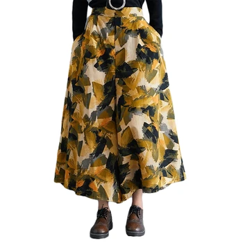 

Lady Floral Print Loose Trousers Spring Autumn Women High Waist Floral Print Cotton and Linen Wide Leg Pants Pockets
