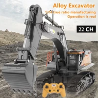 Realistic Simulation RC Excavator 680 Degree Rotation 22-CH Alloy Bucket Flexible Boom LED Light 30Mins Endurance Alloy RC Truck 1