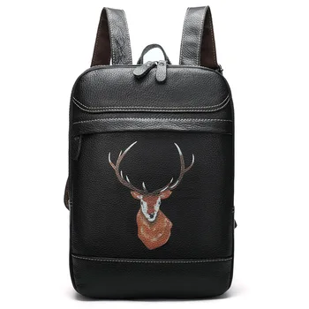 

Modoker Black Mini Backpacks for Girl Cow Leather Casual Bookbag Cartoon Deer Fashion Bag Durable Designer Women Pack Waterproof
