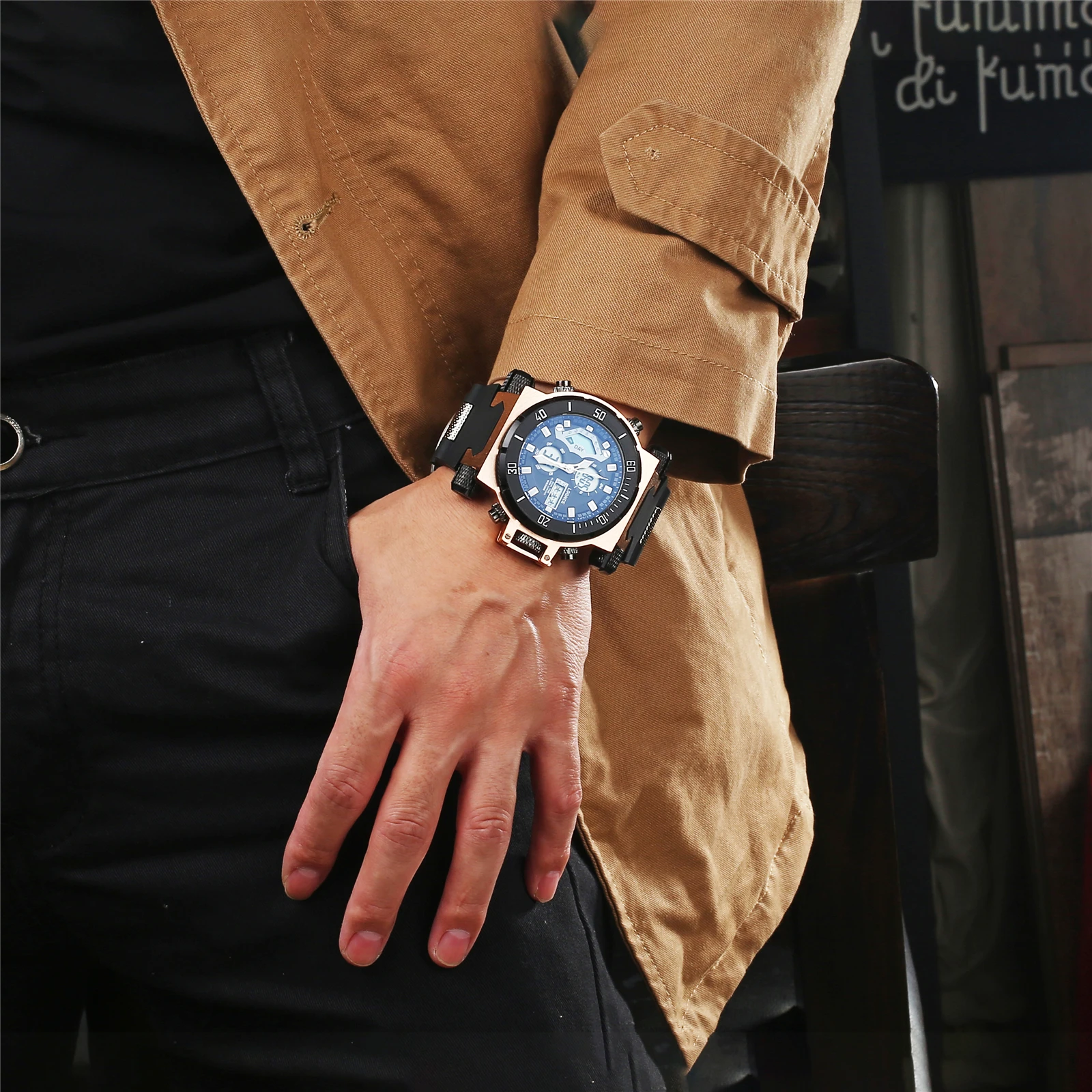 LOQNCE S8022 New Men's Watch Quartz Electronic Dual Movement Alarm Clock Calendar Week Multifunctional Men's Waterproof Watches