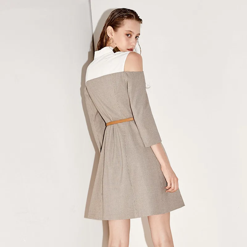New Quality 2020 Summer High British Style Patchwork Seven Point Sleeve Dress Women Clothing V-Neck Office Lady Dresses Clothes | Женская