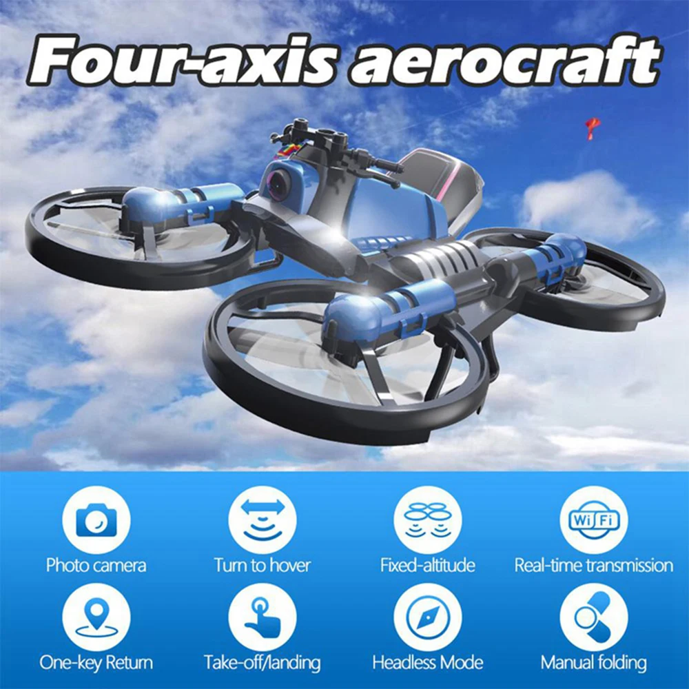 Unique H6 2-in-1 Folding RC Drone with camera Motorcycle Vehicle Multi-functional Folding Aircraft Vehicle 6-axis Quadcopter Toy