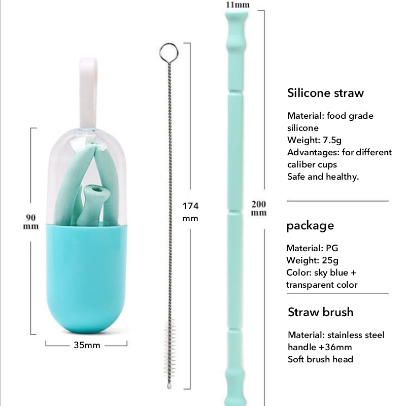 1 шт. складные соломинки силиконовые соломинки многоразовые трубочки с чехлом и чистящей щеткой