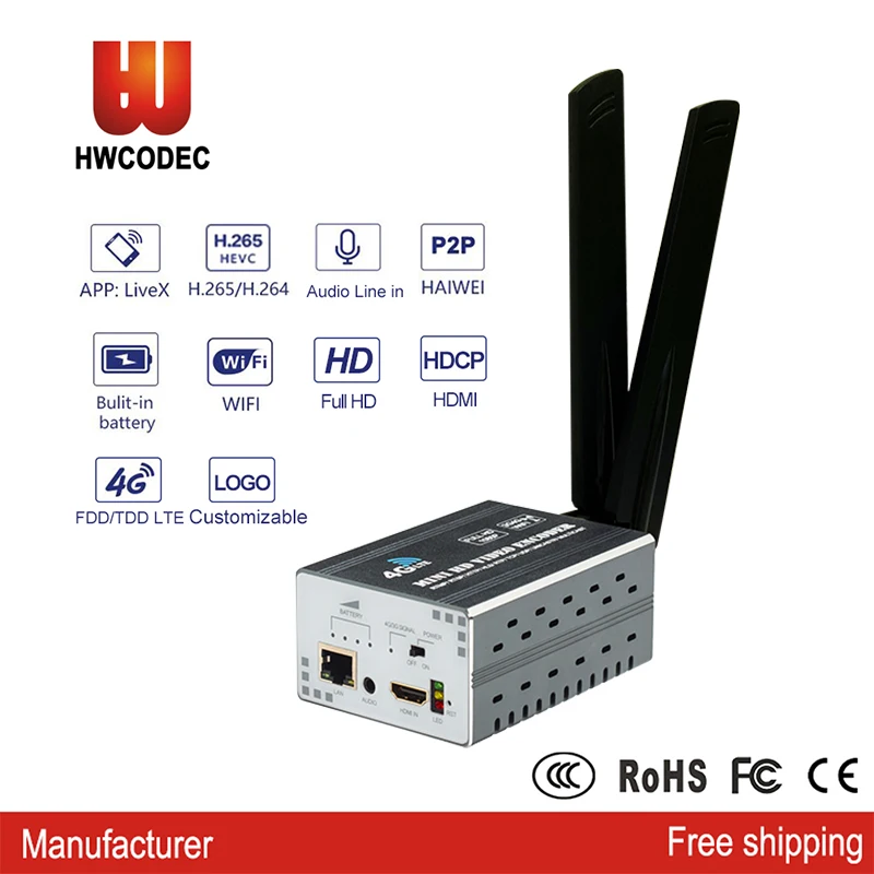 Беспроводной кодировщик HWCODEC H8P HDMI IP 4G WiFi 1080P HD видео H.264/H.265 RTMP для прямой