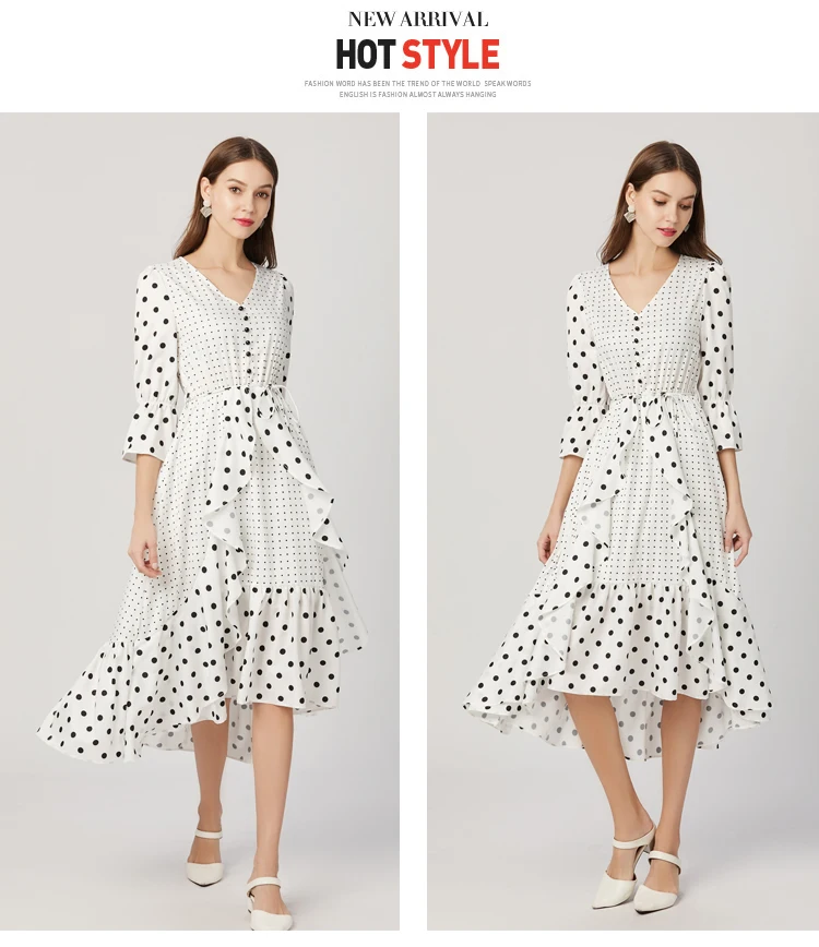 Vintage Polka-Dot Print Summer Dresses Female Elegant Fall Party Irregular Dress Ruffles High Waist A-Line Dress Women Vestidos