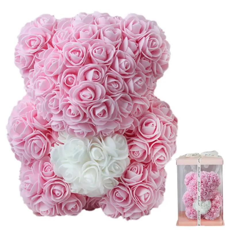 Light Pink Роза плюшевый медведь с сердцем навсегда искусственная Роза юбилей рождественские подарки для девочек Валентина романтическая подарочная коробка - Цвет: Light Pink