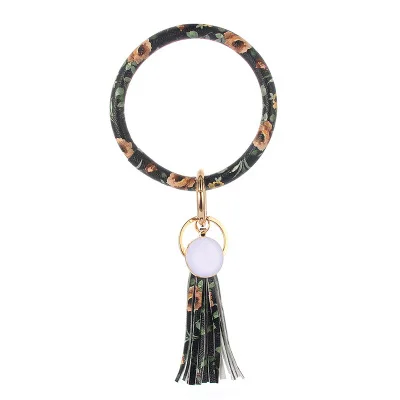 ZG New PU Leather O Bracelet KeyChains Circle Cute Same Color Tassel Wristlet Keychain Wholesale Women Girls - Цвет: NO.5