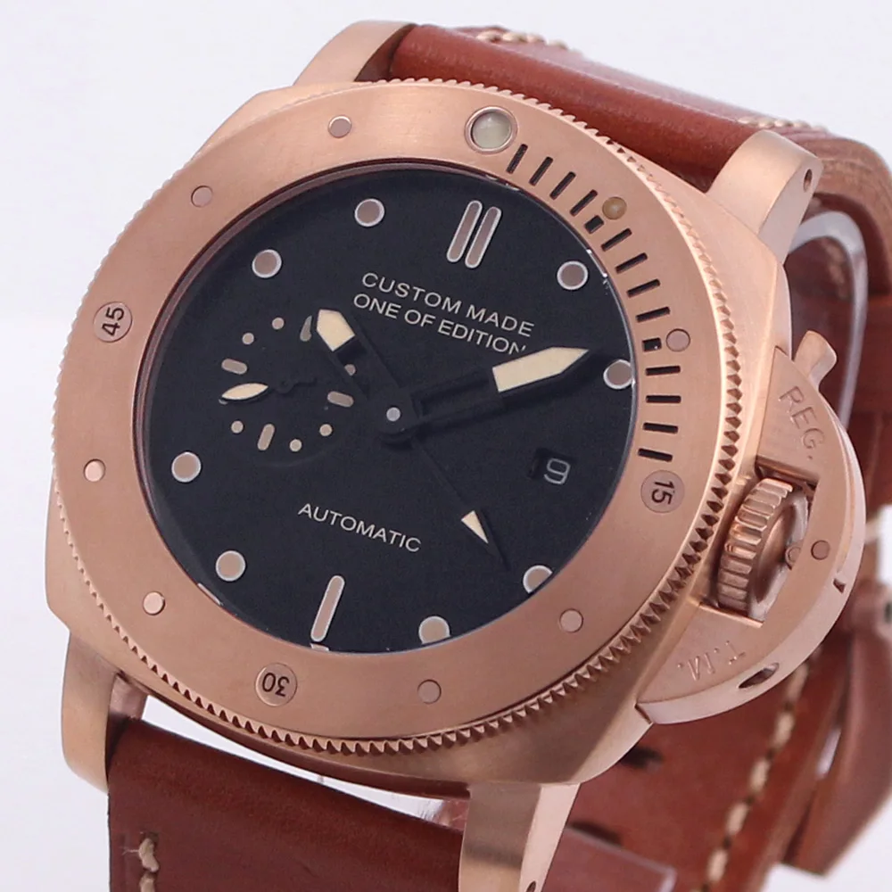 

47mm GMT Watch Men Automatic Mechanical Movement Stainless Steel Leather Strap Luminous Waterproof Luxury Military Men Watch