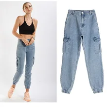 Уличная одежда, джинсы для бега с высокой талией, женские свободные синие джинсовые штаны-шаровары больших размеров, новинка, осенняя одежда оптом