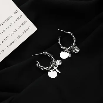 

Punk Fashion Coin Cross Pendant Open Earrings for Women Twisted Link Chain Hoop Earrings Statement Party Jewelry Pendientes 2020