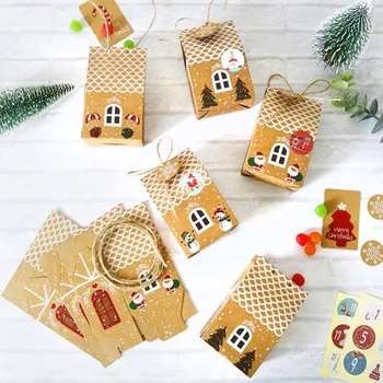 

1 Set New Fashion House Shape Christmas Candy Gift Bags With Ropes Xmas Tree Cookie Bags