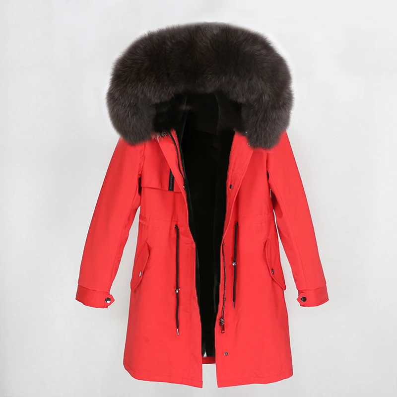 OFTBUY зимняя куртка женская длинная парка натуральный мех пальто натуральный Лисий меховой капюшон, воротник Толстая теплая тонкая верхняя одежда Уличная Роскошная - Цвет: red dark brown