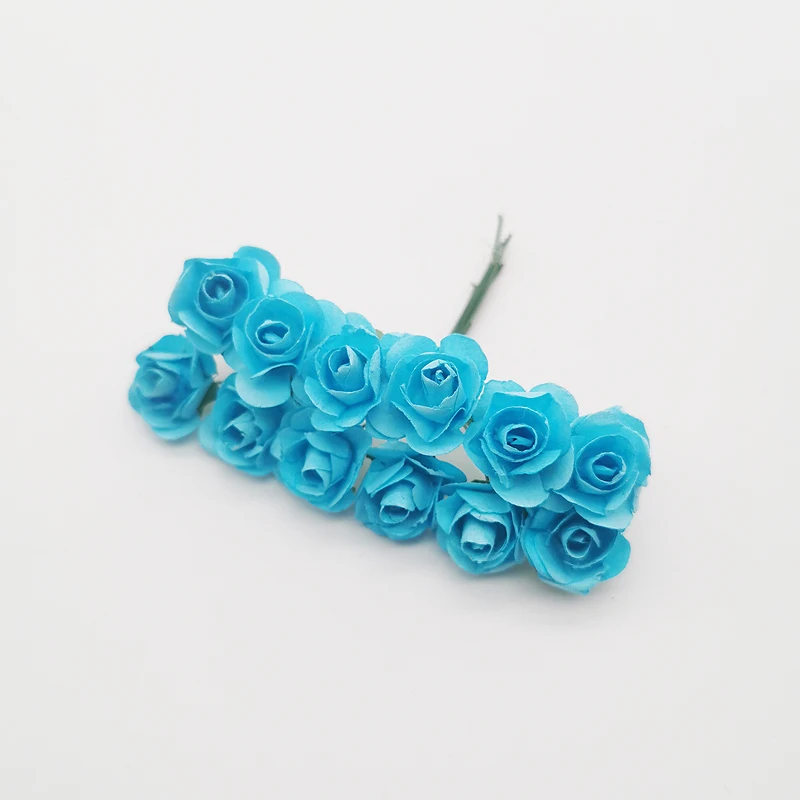 12 шт. мини-Цветок голова искусственные бумажные цветы Роза используется для свадебной вечеринки ремесло украшения 19 цветов - Цвет: sky blue