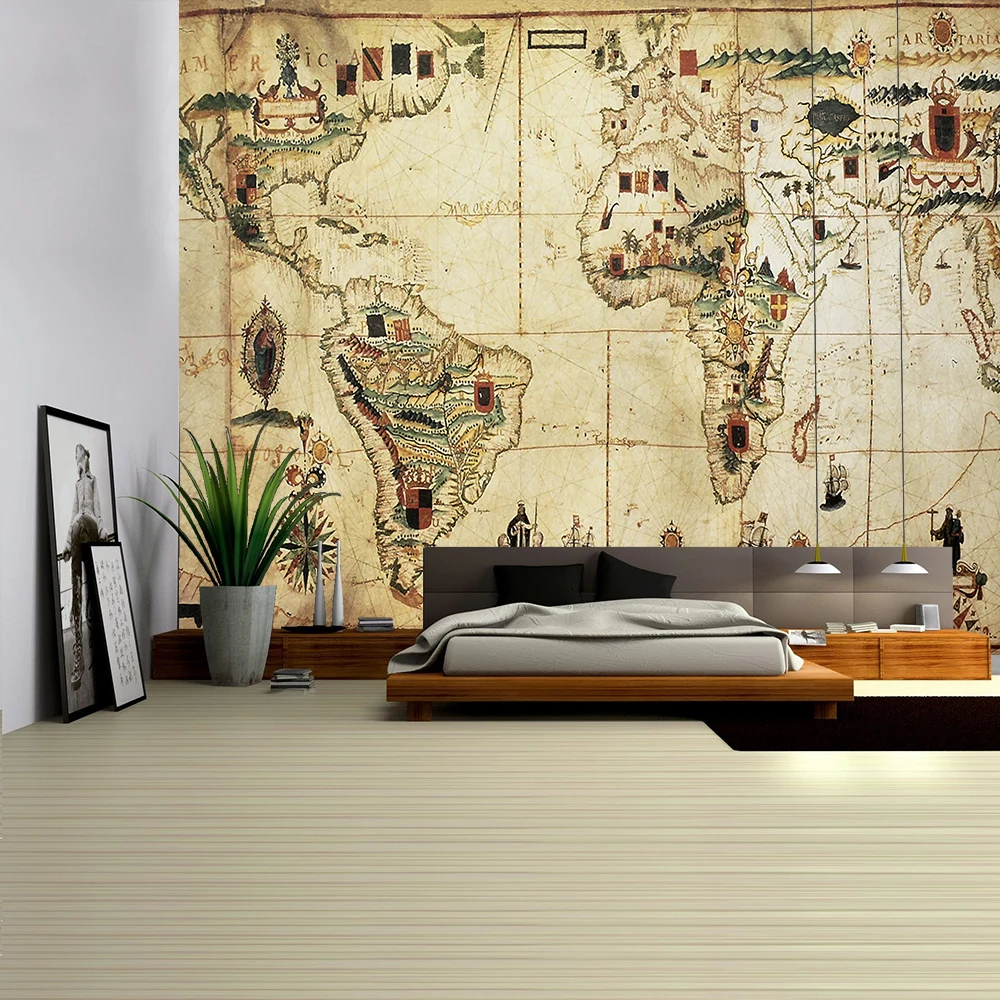 Pirate Treasure Map Tapestry Wall Hanging Bohemian Beach Mat Polyester Thin Blanket Yoga Shawl Mat Blanket