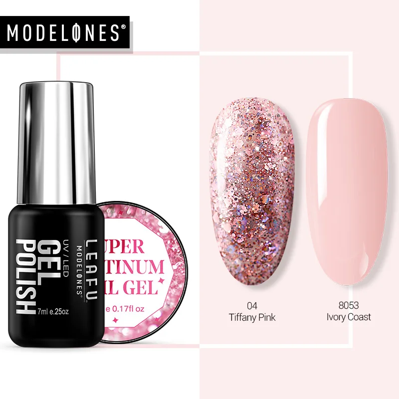 Modelones 2Pcs/Lot Platinum Nail Gel Glitter UV Polish Soak off Uv/Led Varnish Lacquer Shining Color Kits | Красота и здоровье