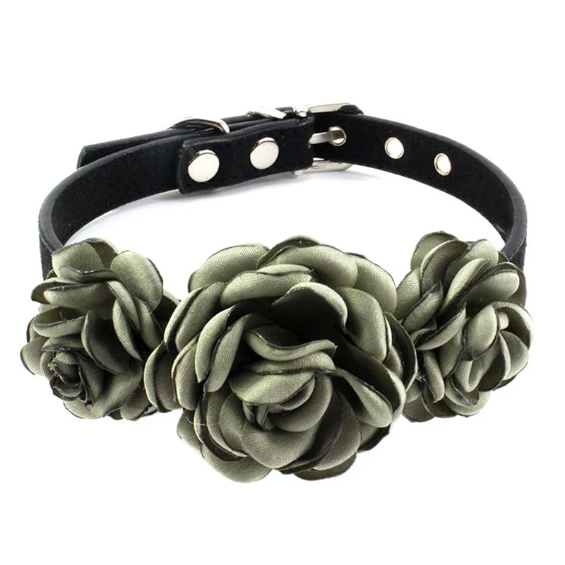 Зеленый Dog Collar Cat Necklace Jewelry Roses Flower Small Dogs Pet Collar Puppy Girl Teacup Yorkie - Цвет: Зеленый