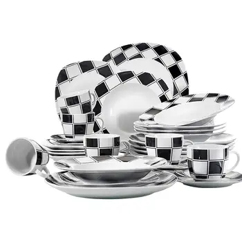 

VEWEET NICOLE 30-Piece Porcelain Ceramic Dinnerware Tableware Set with 6*Dessert Plate/Soup Plate/Dinner Plate/Cup/Saucer Set